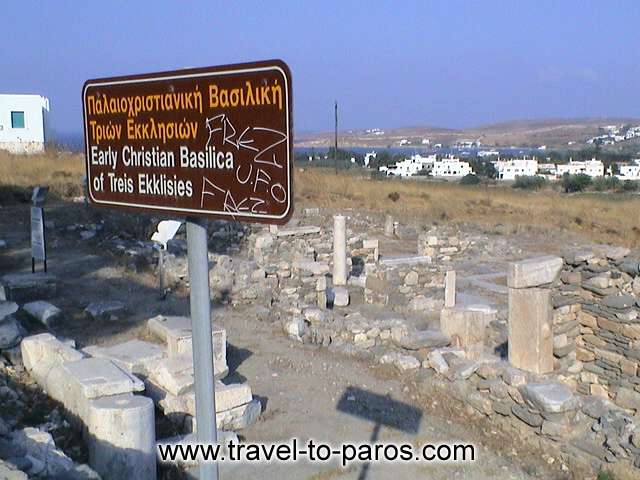 EARLY CRISTIAN BASILICA OF TREIS EKKLISIES - The entrance and the sign to the archaeological site of Early Christian Basilica of Treis Ekklisies.