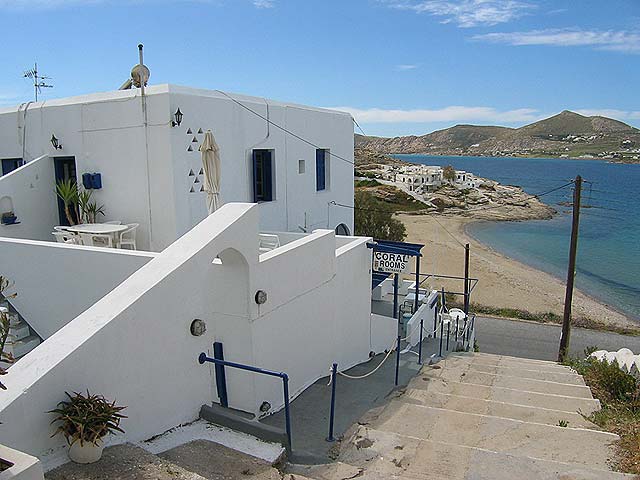 Outside view of Coral Rooms. Piperi beach is only  50 meters away. CLICK TO ENLARGE