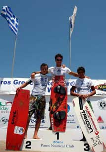 Paros - The finals of the Kiteboard Pro World Cup 2006 Paros event were run on Saturday with a truly spectacular show between 12.00 and 15.35, broadcasted live from the TV sponsor, SuperSport. <br><br>

The Kiteboard Pro World Cup 2006 Paros event will come to an end on Sunday evening with the Closing Ceremony that will be hosting the riders and the organization memebers with the Grand Award Ceremony, Beach Barbeque, Pounda Beach Party, and fireworks. <br><br>

For more information, visit <a href=http://www.kiteboardpro.com/events2006/Greece/home.htm target=_blank>www.kiteboardpro.com</a>